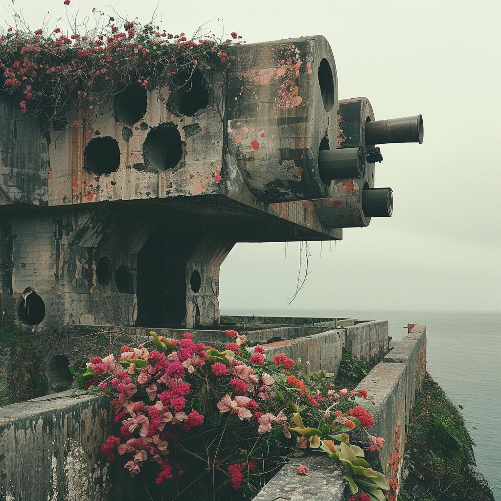fortress  ocean  cannons  flowers  Gehry  Giger  bunker  blackandwhite  modern  techno 1036414