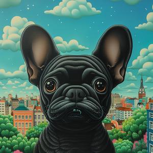 bulldog  black  city  painting  adorable  urban  canine  background  cute  landscape 1037386
