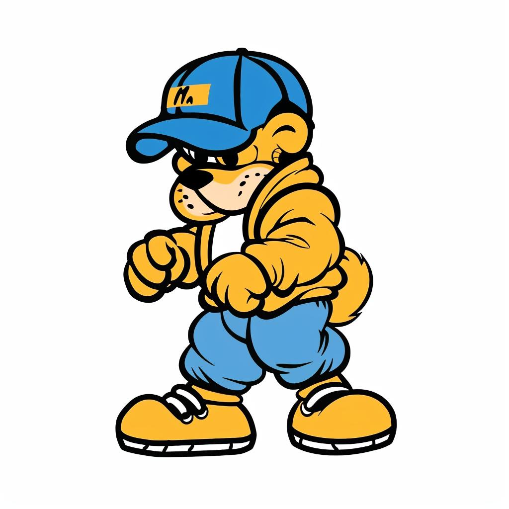 cartoon  bear  streetwear  aggressive  cap  jeans  minimal  blue  yellow  art 955708