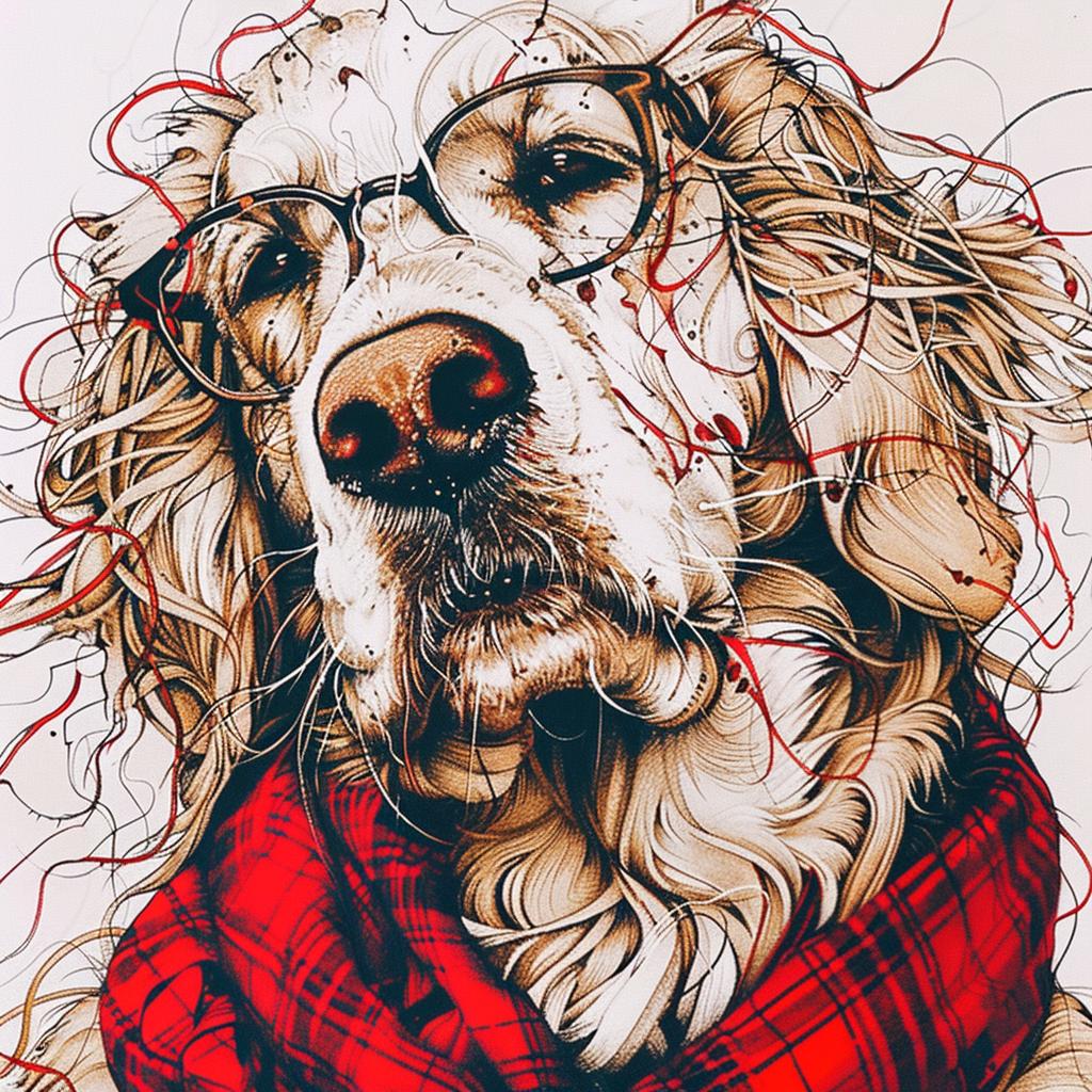 golden  retriever  dog  glasses  scarf  painting  pet  animal  cool  portrait 953414