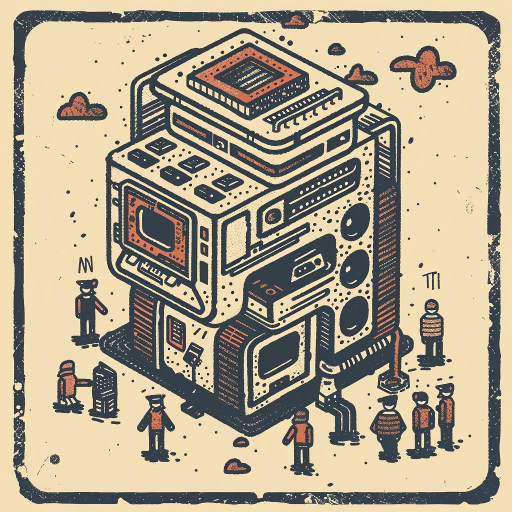 drawing  architecture  futuristic  people  isometric  muted  colors  woodcut  film  projector 943625