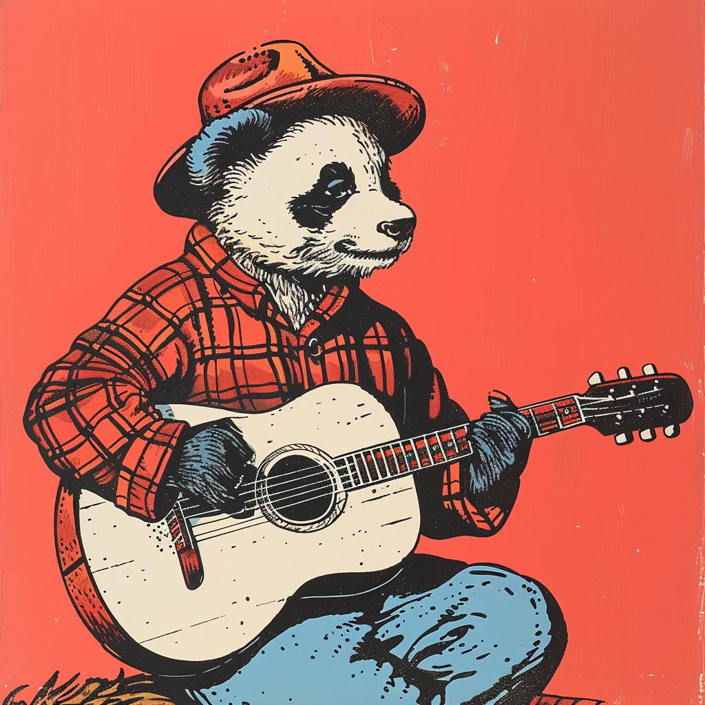 panda  guitar  poster  humor  character  playful  whimsical  artistic  cute  illustration 922039