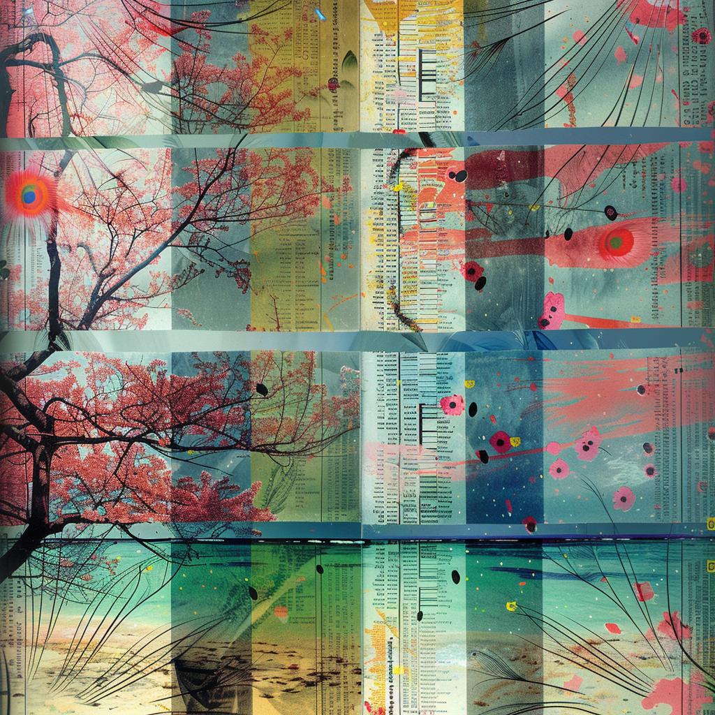 painting  tree  bird  collage  peacock  feathers  waves  cherry  blossom  sunset 1017031