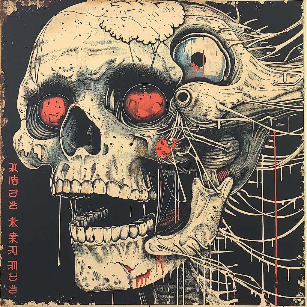 chromolithography  Japanese  horror  monster  poster  skull  red  eyes  graphic  1997 1036090