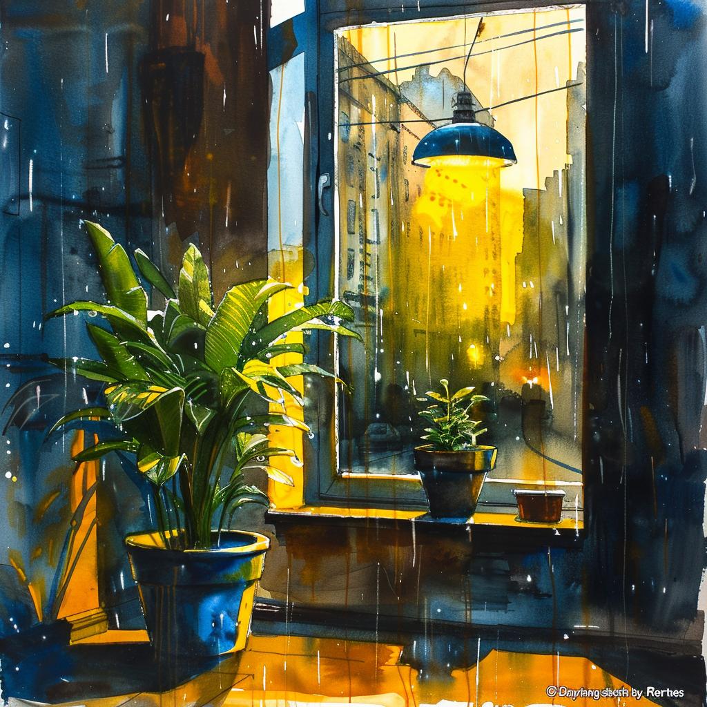 watercolor  yellow  window  plants  Arches  cold-pressed  aquarelle  abstract  nature  art 920047