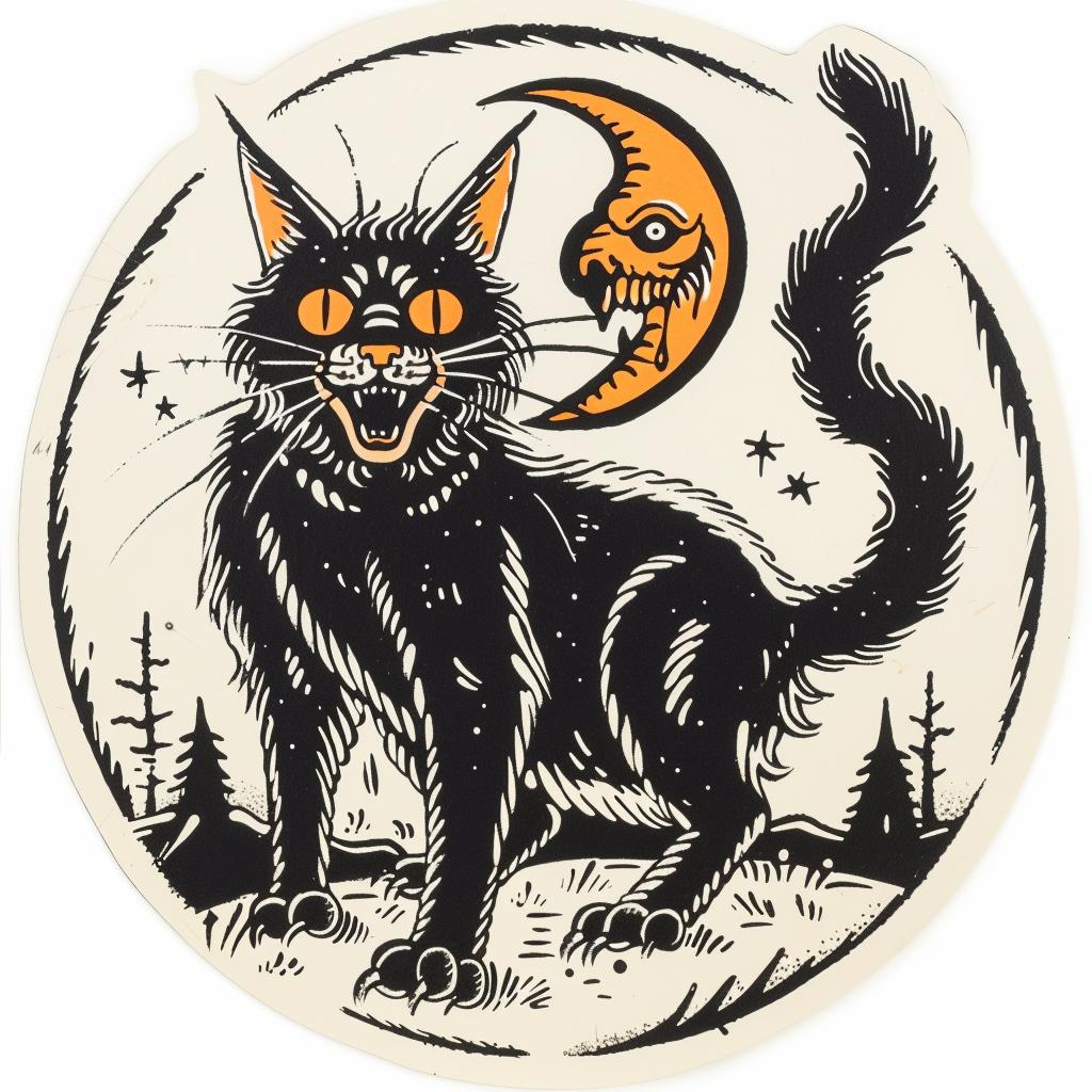 sticker  black  cat  moon  background  occult  spiritual  dark  art  Bernie 932589
