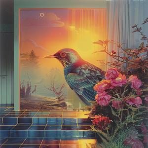 bird  window-sill  nature  chromolithography  serene  still-life  flora  delicate  colorful  whimsy 1040008