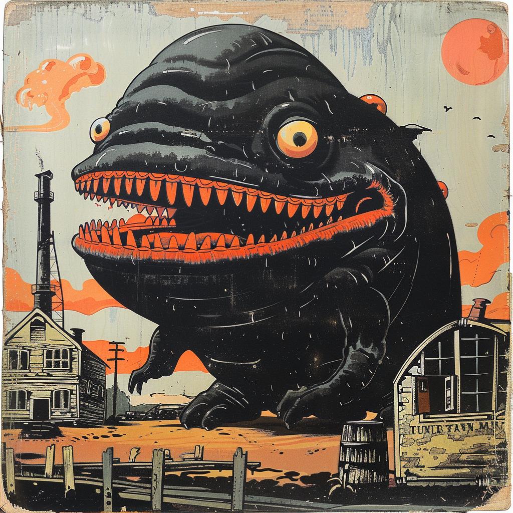 monster  black  orange  teeth  red  mouth  creature  whimsical  fantasy  illustration 930576