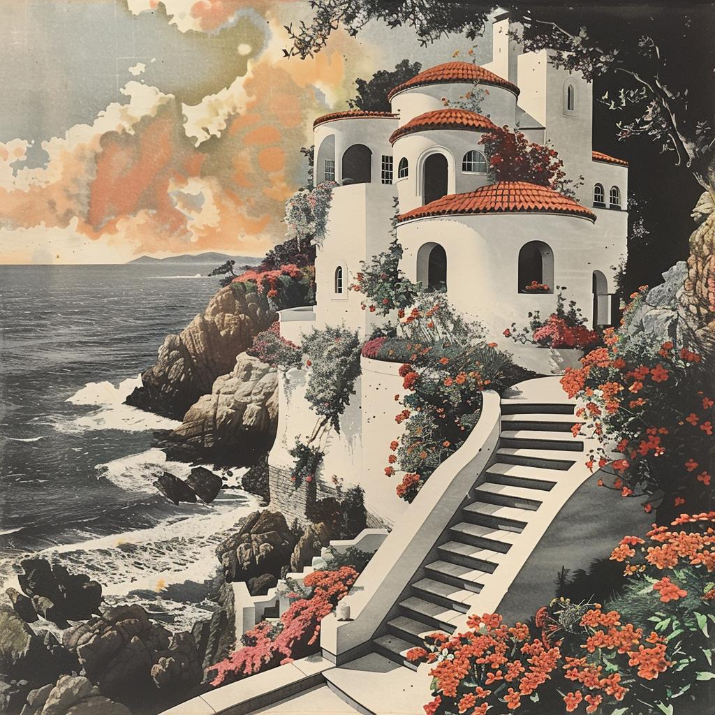 painting  ocean  stairs  design  architecture  color  landscape  modernism  beach  art 1036234