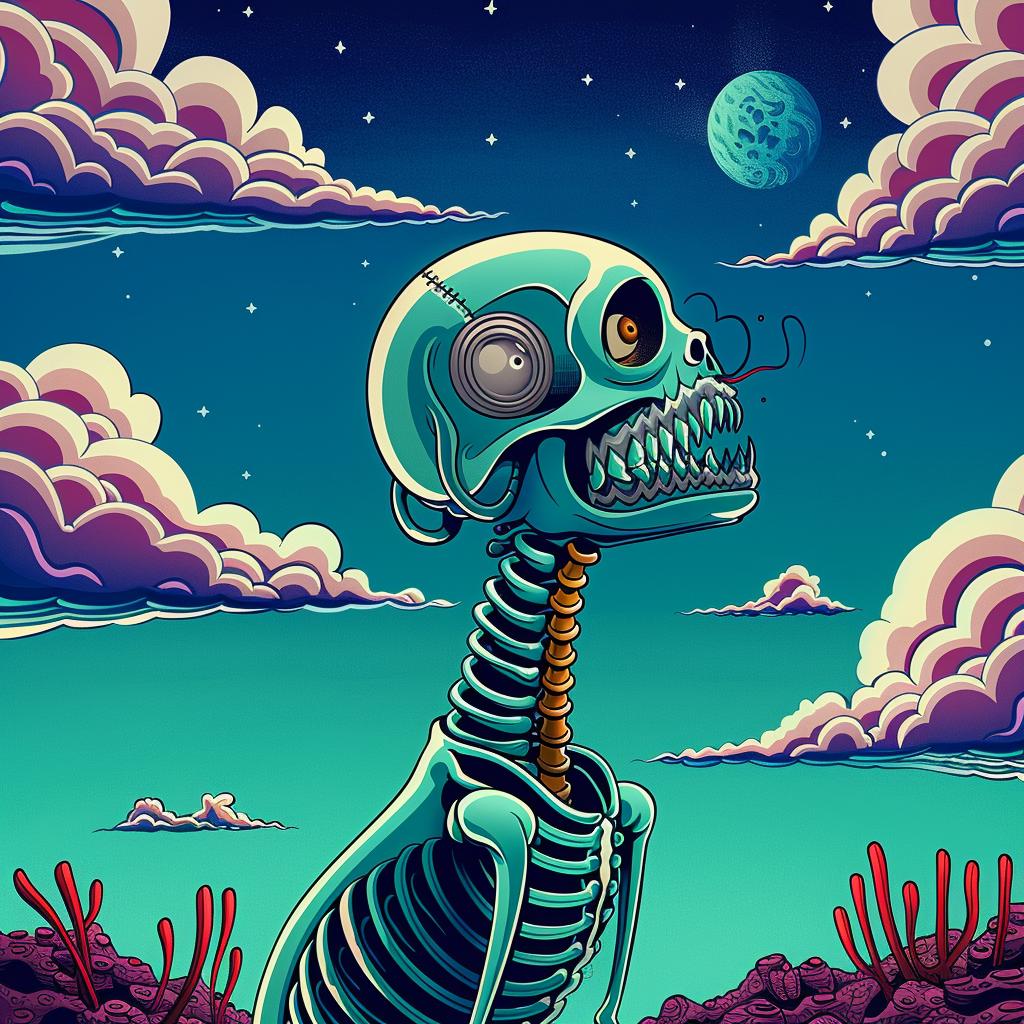skeleton  headphones  desert  whimsical  playful  mythical  creative  fantasy  intriguing  stylized 940882