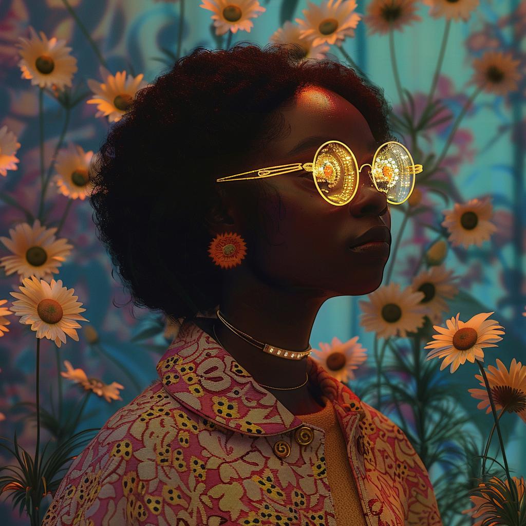 surreal  album  cover  neon  daisies  woman  sunglasses  floral  art  creative 974592