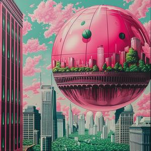 synthwave  1980s  city  pink  sphere  floating  art  digital  retro  futuristic 1037633