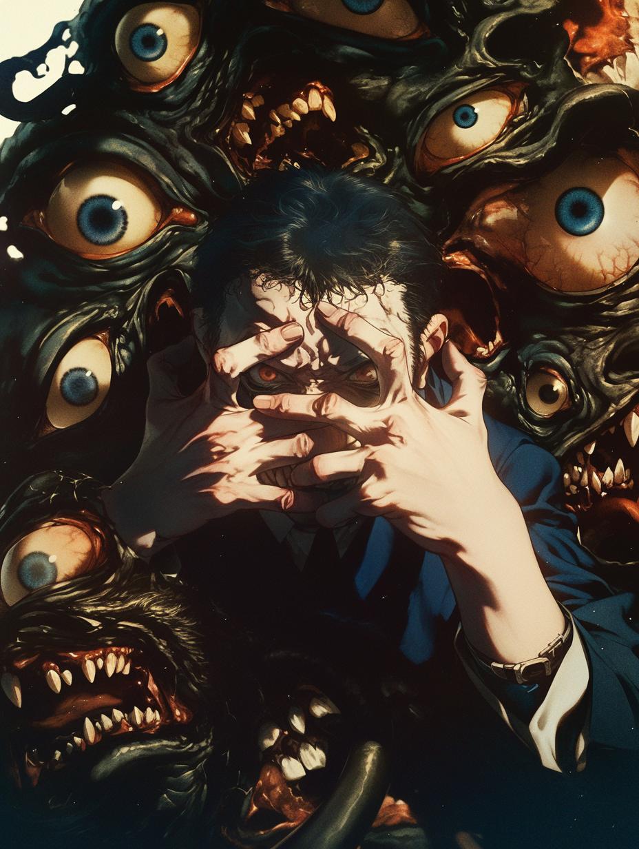 anime  poster  man  monsters  chaos  art  design  vibrant  illustration  visual 13899