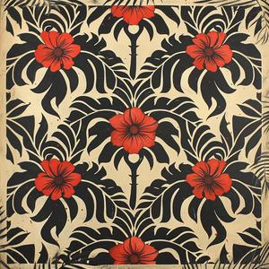 floral  bold  damask  asymmetrical  black  red  bright  graphic  beige  pattern 1078956