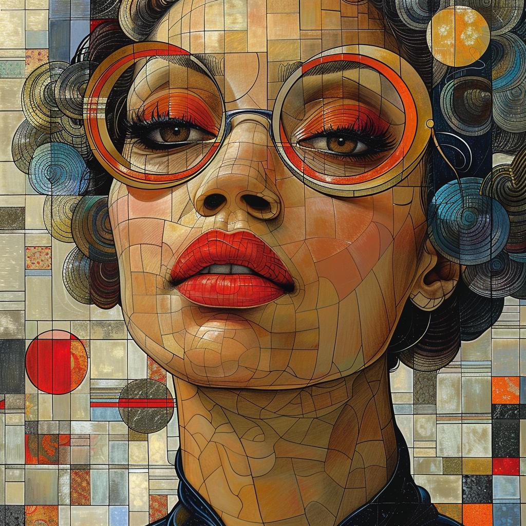 إل-ليسيتزكي كاندنسكي، بنائية، خطوط رفيعة، شعر رمادي، أمريكي من أصل أفريقي، نظارات، فستان، ضوء وظل، أنثى 939054