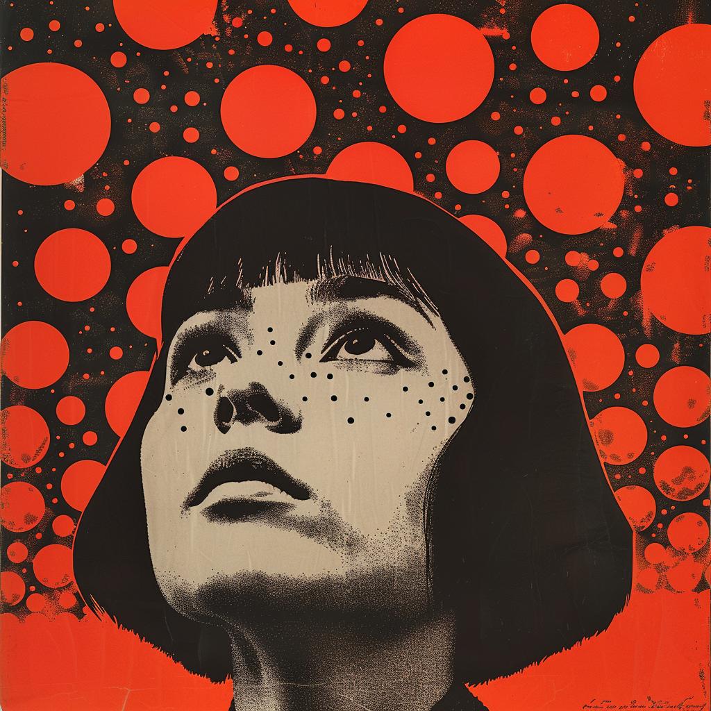 retro  Japanese  pulp  poster  Kusama  woman  red  background  vibrant  4k 970706
