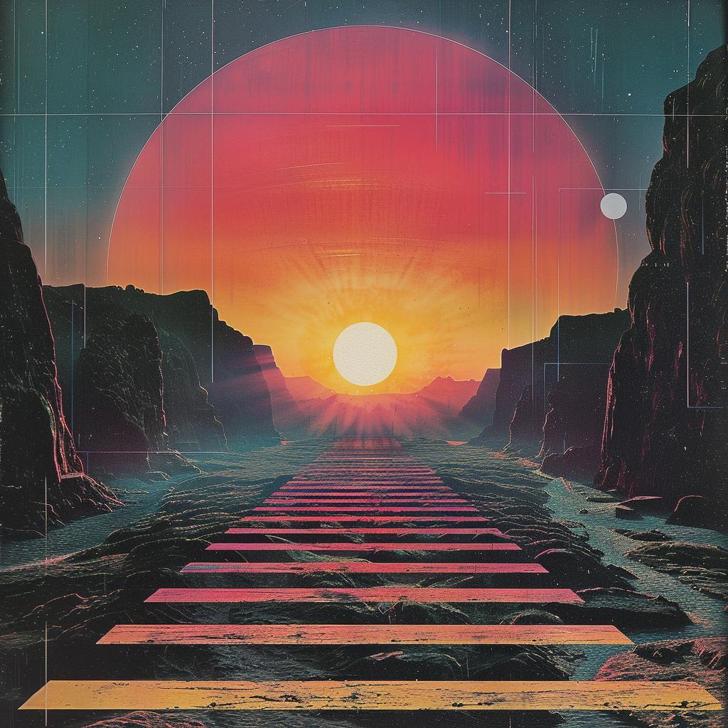 album  cover  1980s  synthwave  electro  sunset  desert  landscape  trippy  geometric 960806