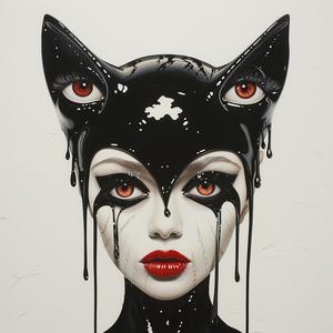 DADA  catwoman  creature  four-eyes  eye-makeup  airbrush  Emek  Troy  painting  ears 1073094