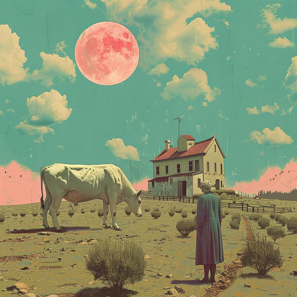 surreal  album  cover  desert  man  cow  moon  creative  imaginative  unique 1017498