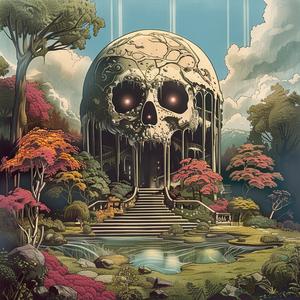 skull  garden  background  painting  chromolithography  symbolic  nature  detailed  artistic  colorful 1052293