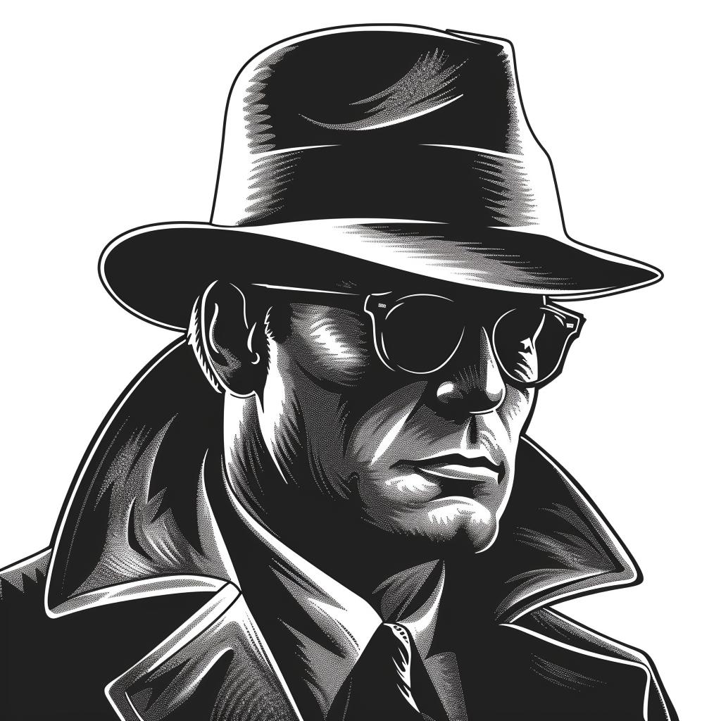silhouette  detective  vintage  icon  bold  linocut  tattoo  black  white  emblem 951869