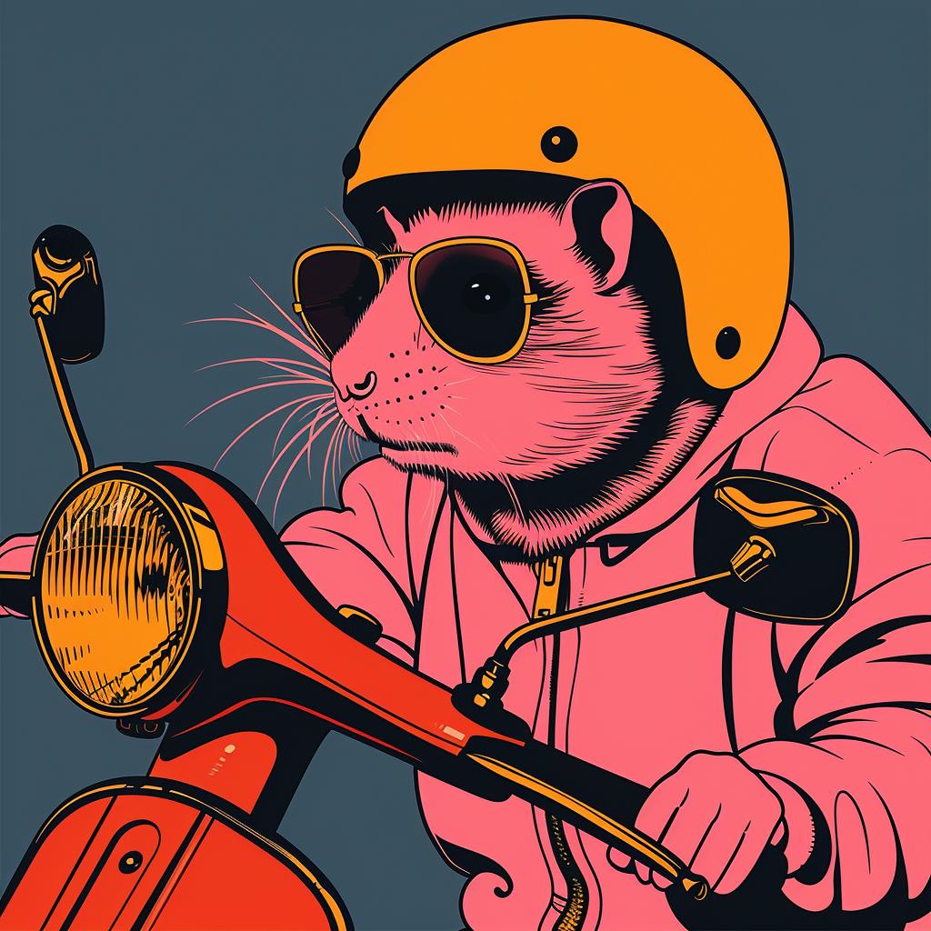 rat  scooter  helmet  motorcycle  surreal  art  Risograph  EdRuscha  volumetric  humorous 962880