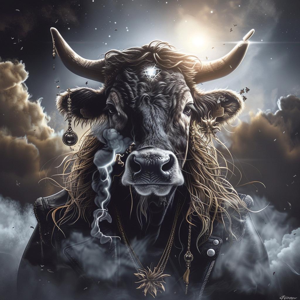cow  man  bull  crown  horns  fantasy  whimsical  artwork  mythical  colorful 1034133