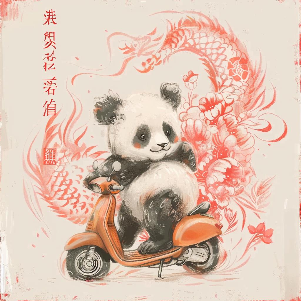 panda  scooter  happy  playful  colorful  illustration  animal  whimsical  cartoonish  fun 944230