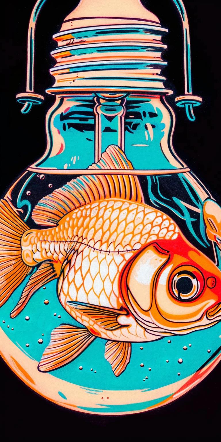 lightbulb  liquid  goldfish  jar  black  background  art  illustration  conceptual  surreal 940461