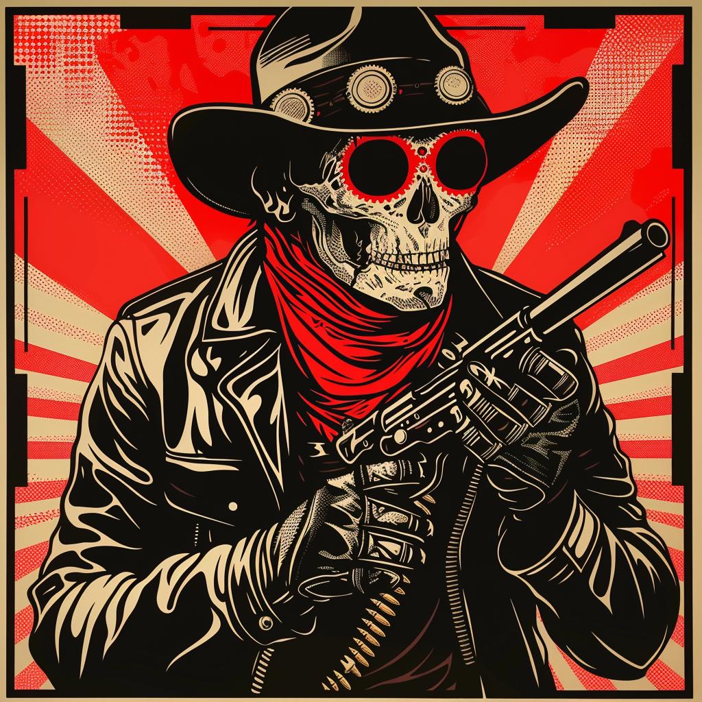 poster  skull  cowboy  hat  sunglasses  graphic  illustration  bold  fictional  action 944687