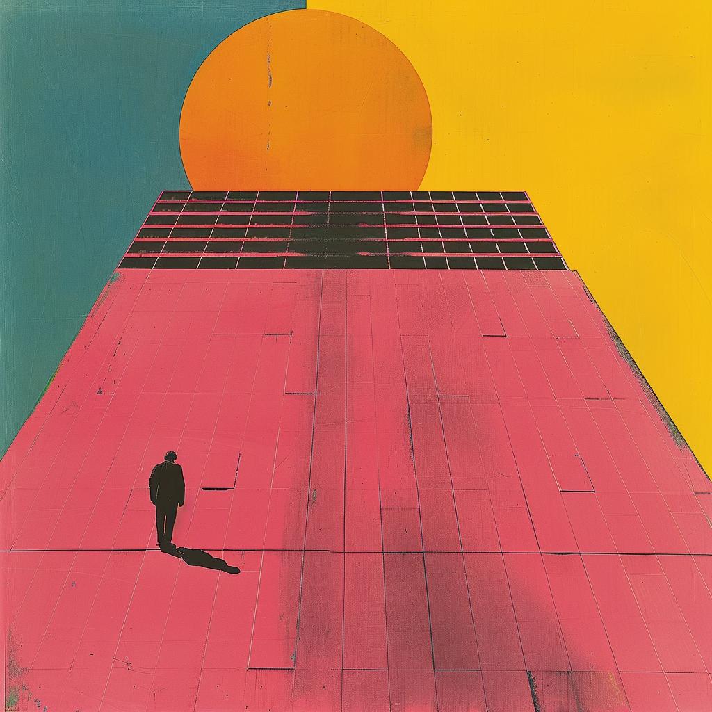 surreal  album  cover  skyscraper  painting  man  buildings  colorful  sun  art 978475