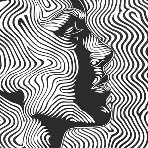 فن رسم وجه تجريدي، متجه، أنثوي، بسيط، أسود، أبيض، 1080098