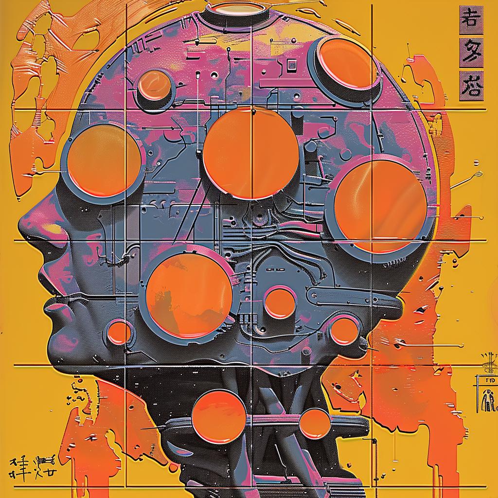 poster  robot  head  colors  orange  yellow  futuristic  anime  design  artwork 966963
