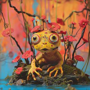 frog  flowers  big  eyes  Claymation  character  3D  funny  animated  whimsical 1061113