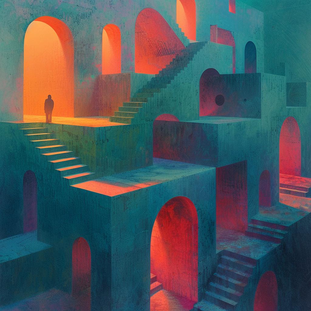 surreal  album  cover  painting  spiritual  occult  neon  hues  introspective  man 974372