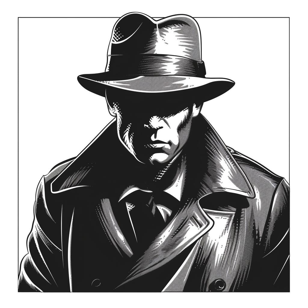 silhouette  detective  illustration  vintage  black  white  icon  linocut  emblem  bold 951867