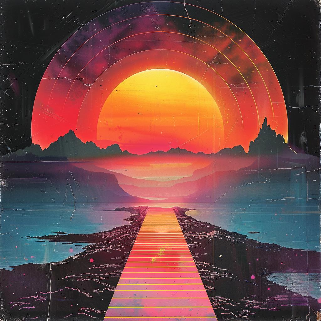 album  80s  synthwave  trippy  geometric  sunset  poster  vintage  art  music 960819