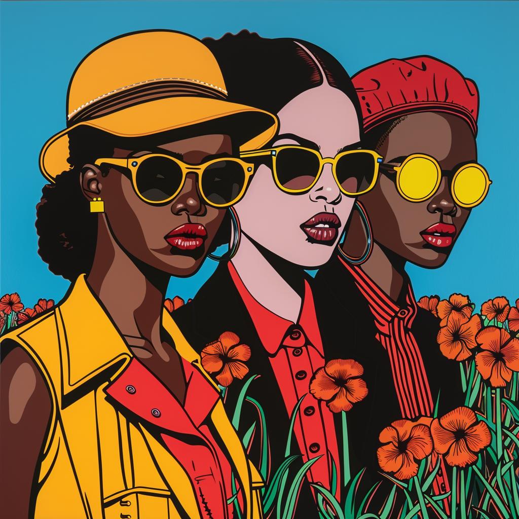 painting  women  sunglasses  hats  field  Abdul  Mati  Klarwein  art  stylized 1022860