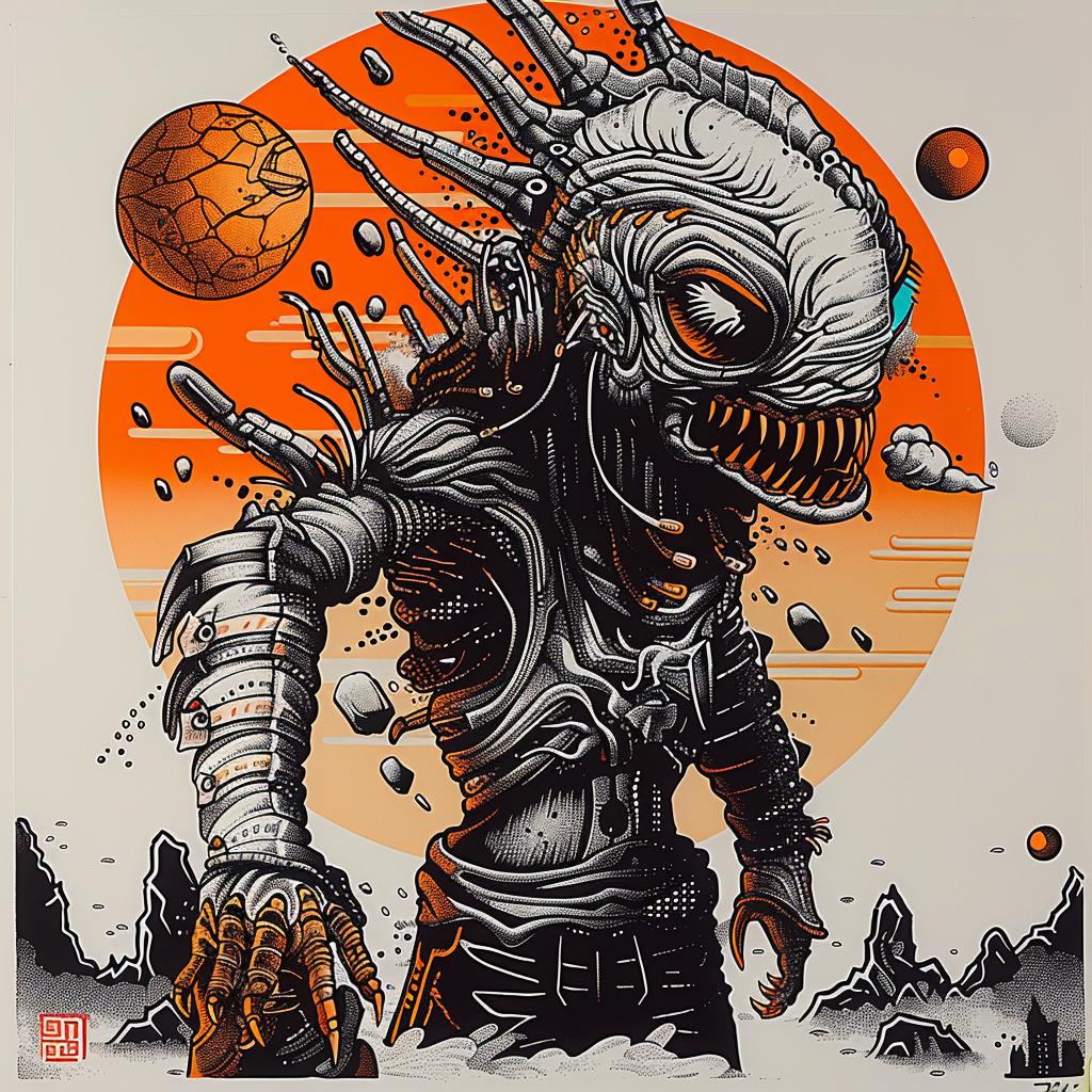 japanese  lettering  monster  poster  surreal  abstract  vibrant  background  design  artistic 948784