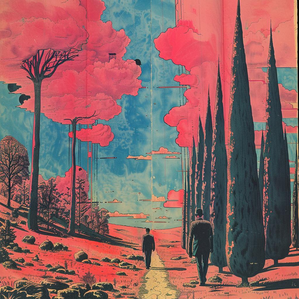 album art  path  people  painting  Sandy Skoglund  surreal  art  horror  Risograph  Magritte 1026683