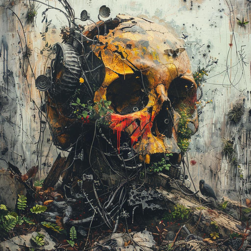 surreal  album  cover  hyper-realistic  screenprinting  skull  plants  flowers  creative  vivid 960410