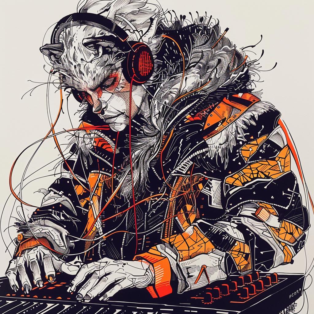 mythical  wolfman  creature  synth  digital  art  imaginative  fantasy  mysterious  playful 951744