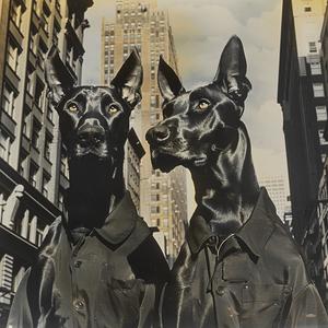 Pop  art  Doberman  dogs  urban  1950s  street  closeup  portrait  NewYork 1071732