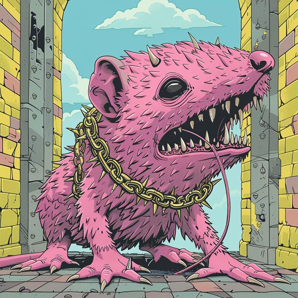 rat-dog  mythical  terrifying  conjoined  spiked  creature  pink  chains  illustration  fantasy 927979