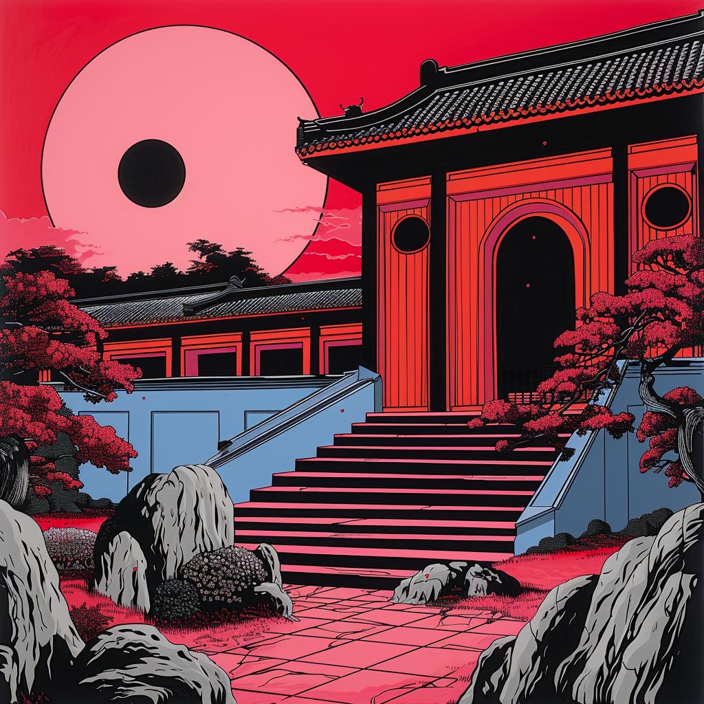 album  cover  synthwave  dark  occult  moon  building  red  black  mysterious 1025056