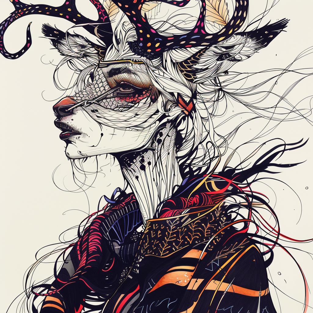 mythical  creature  hybrid  fantastical  deer  horns  feathers  unique  blend  exploration 953129