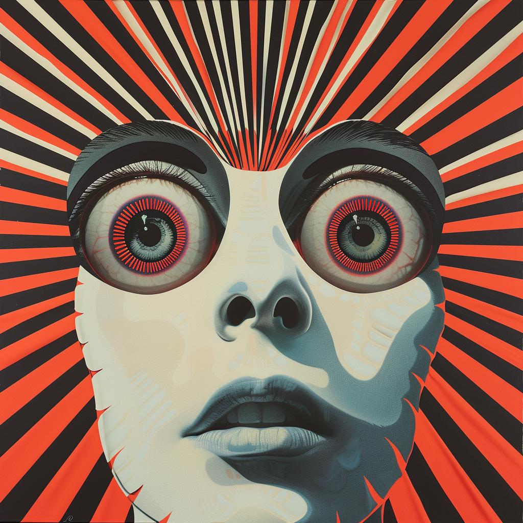 painting  surreal  album  cover  hyper-realistic  Alexander Girard  woman  eyes  red  background 960423