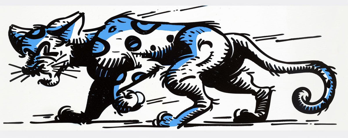 leaping  panther  dog  drawing  blue  spots  playful  artwork  cartoon  illustration 1028097