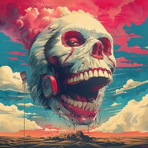skull  headphones  desert  artwork  chromolithography  vibrant  stylized  Nychos  Quint  colorful 1039320