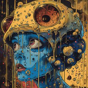 blue  skin  yellow  eyes  vintage  comic  ArtNouveau  Surrealism  pointillism  fusion 1076050